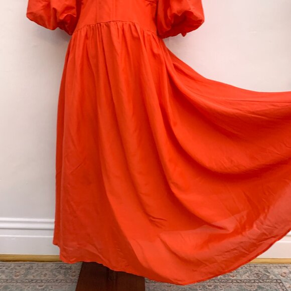 Farm Rio Orange Puffy Sleeved Corset Midi Dress Size XL - Picture 13 of 14